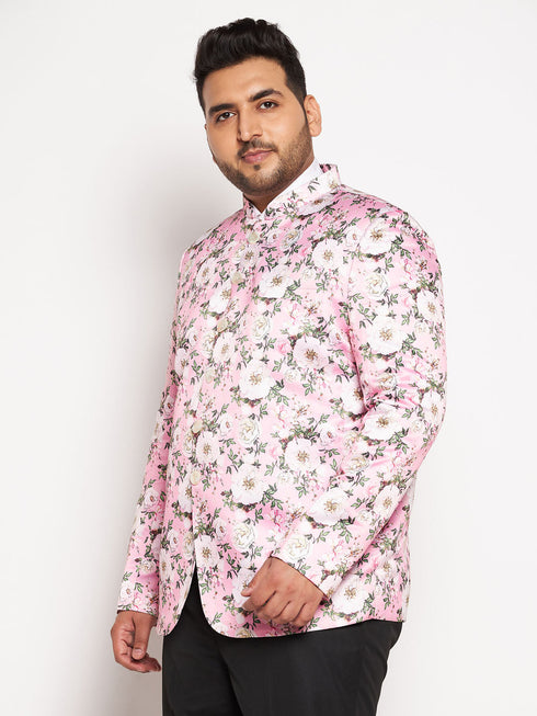 Plus Size Men's Pink Silk Blend Jodhpuri