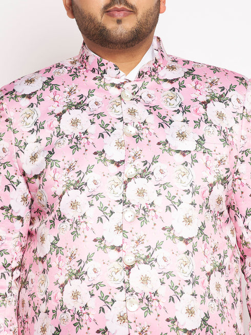 Plus Size Men's Pink Silk Blend Jodhpuri