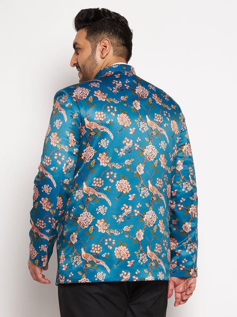 Plus Size Men's Turquoise Silk Blend Jodhpuri