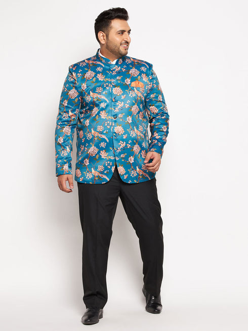 Plus Size Men's Turquoise Silk Blend Jodhpuri