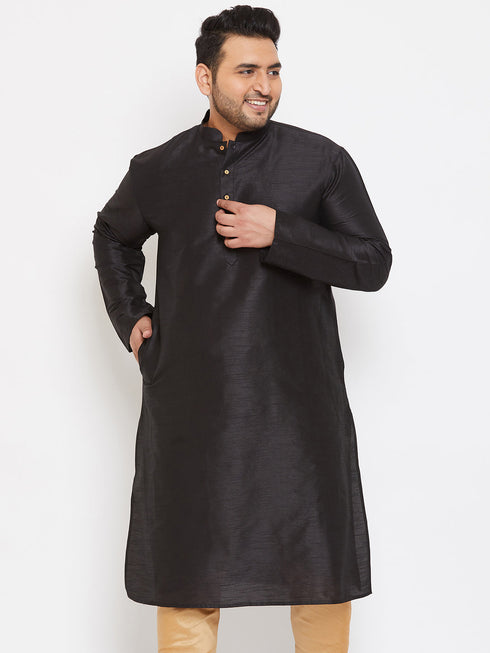 Men's Plus Size Black Silk Blend Kurta