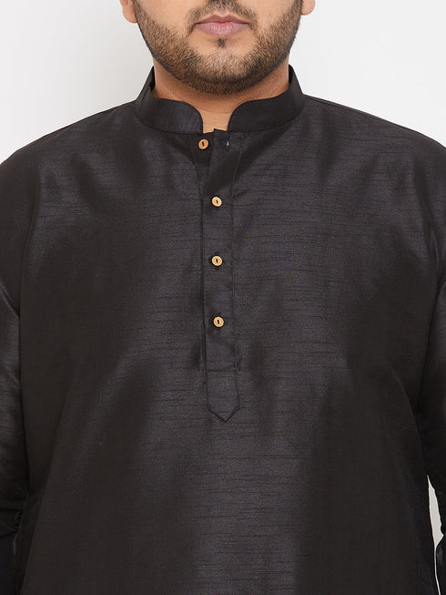Men's Plus Size Black Silk Blend Kurta