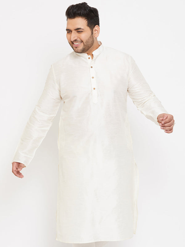 Men's Plus Size Cream Silk Blend Kurta