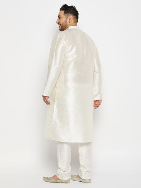 Men's Plus Size Cream Silk Blend Kurta Pant Set