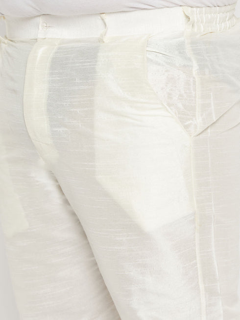 Men's Plus Size Cream Silk Blend Kurta Pant Set
