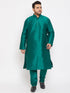 Men's Plus Size Green Silk Blend Kurta