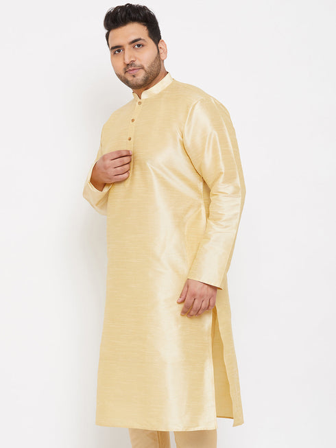 Men's Plus Size Gold Silk Blend Kurta