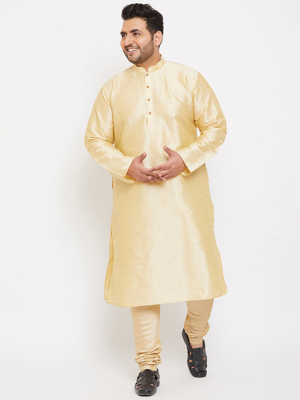 Men's Plus Size Golden Silk Blend Kurta Pyjama Set