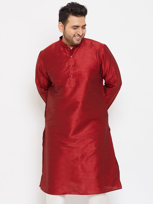 Men's Plus Size Maroon Silk Blend Kurta