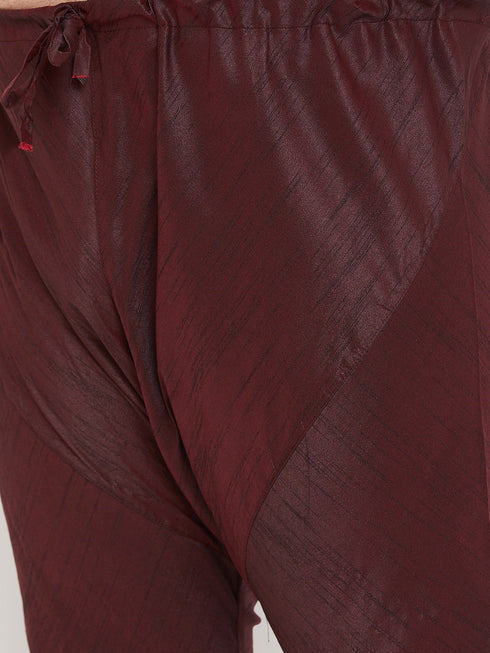 Men's Plus Size Wine Silk Blend Kurta Pyjama Set