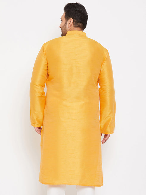 Men's Plus Size Yellow Silk Blend Kurta