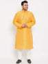 Men's Plus Size Yellow Silk Blend Kurta Pyjama Set