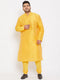 Men's Plus Size Yellow Silk Blend Kurta Pyjama Set