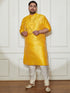 Plus Men's Yellow Silk Blend Kurta Pyjama Set