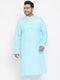 Men's Plus Size Aqua Blue Cotton Kurta