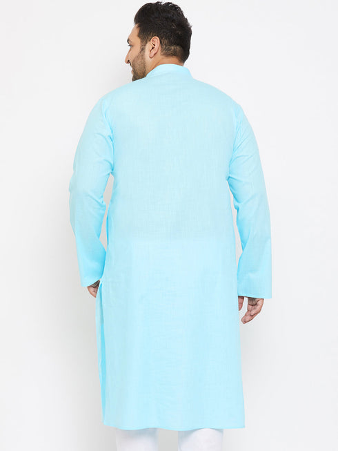 Men's Plus Size Aqua Blue Cotton Kurta