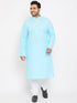 Men's Plus Size Aqua Blue Cotton Kurta And Pyjama Set