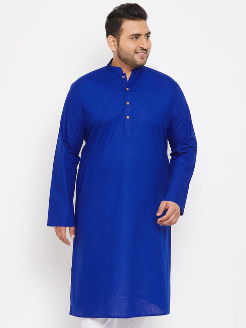 Men's Plus Size Blue Cotton Kurta