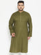 Men's Plus Size Mahendi Green Cotton Blend Kurta
