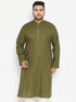 Men's Plus Size Mahendi Green Cotton Blend Kurta