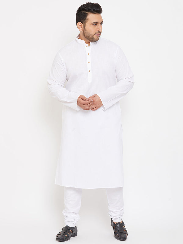 Men's Plus Size White Cotton Kurta And Pyjama Set