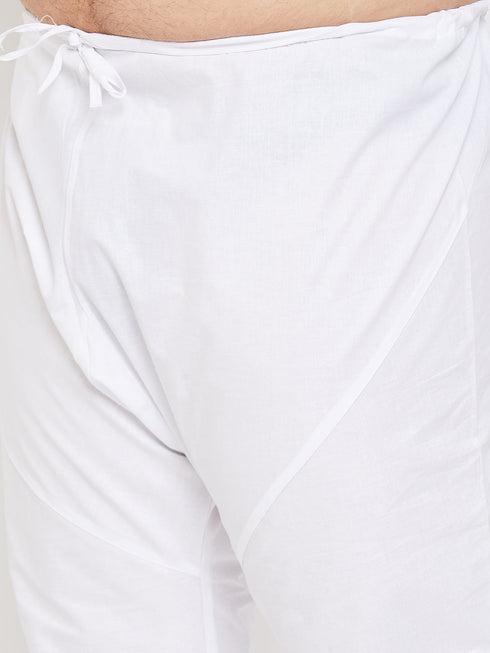 Men's Plus Size White Cotton Kurta And Pyjama Set