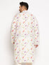 Men's Plus Size Cream Cotton Blend Printed Kurta
