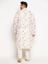 Men's Plus Size Cream Cotton Blend Printed Kurta And Solid Pyjama Set