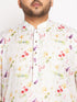 Men's Plus Size Cream Cotton Blend Printed Kurta And Solid Pyjama Set
