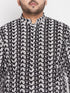 Men's Plus Size Black Chikankari Embroidered Kurta And White Pyjama Set