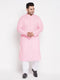 Men's Plus Size Pink Chikankari Embroidered Kurta And White Pyjama Set