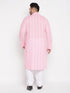 Men's Plus Size Pink Chikankari Embroidered Kurta And White Pyjama Set
