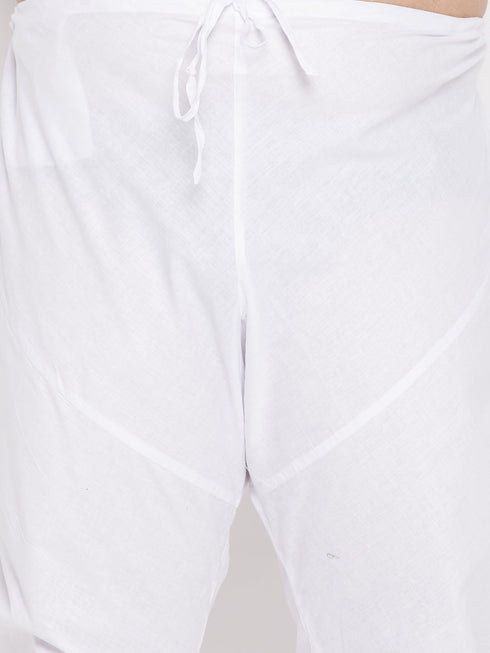 Men's Plus Size White Chikankari Embroidered Kurta And White Pyjama Set