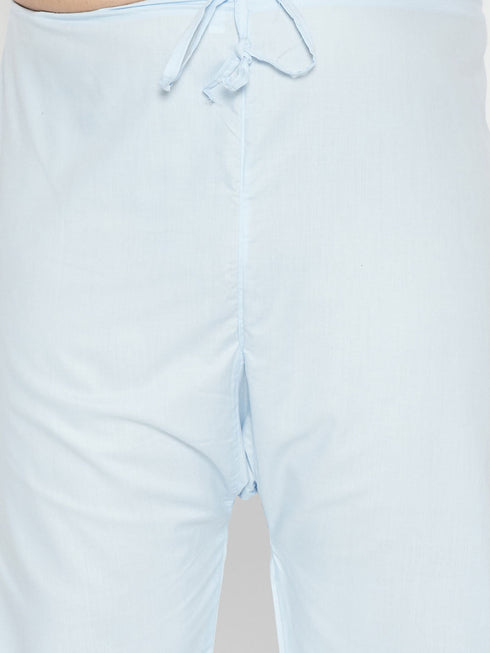 Men's Plus Size Aqua Blue Cotton Blend Pathani Set
