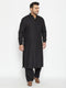 Men's Plus Size Black Cotton Blend Pathani Set