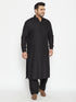 Men's Plus Size Black Cotton Blend Pathani Set