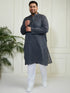 Plus Men's Grey And White Cotton Kurta Pyjama Set