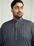 Plus Men's Grey And White Cotton Kurta Pyjama Set