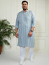 Plus Men's Grey And White Cotton Kurta Pyjama Set
