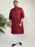 Plus Men's Maroon And White Cotton Blend Kurta Pyjama Set