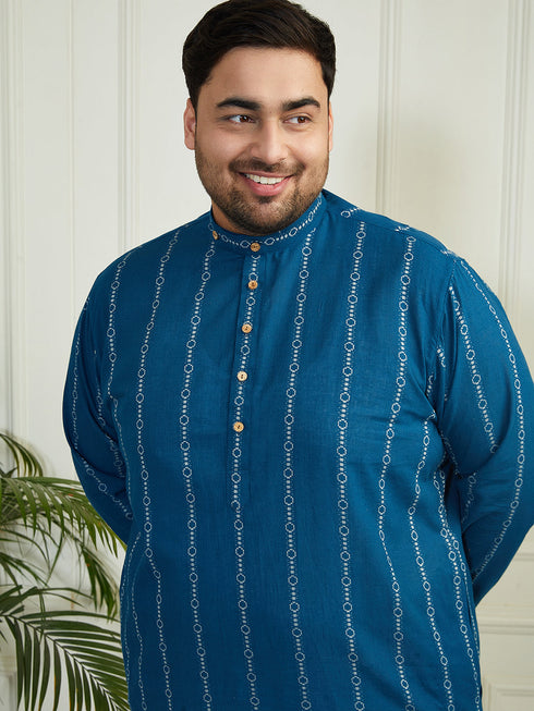 Plus Men's Indigo Blue Cotton Kurta Pyjama Set