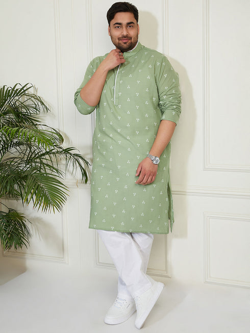 Plus Men's Green Cotton Kurta