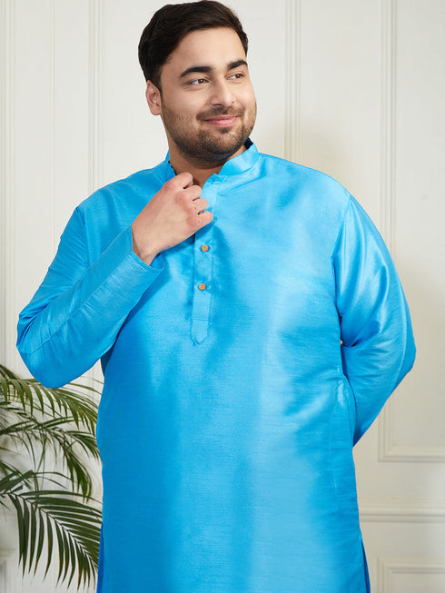 Plus Men's Aqua Silk Blend Kurta Pyjama Set