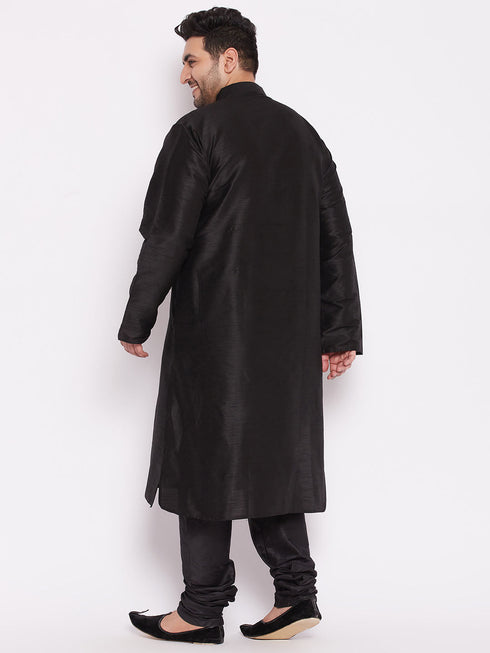 Men's Plus Size Black Cotton Silk Blend Kurta And Pyjama Set