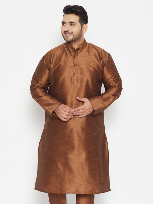 Men's Plus Size Coffee Brown Silk Blend Kurta