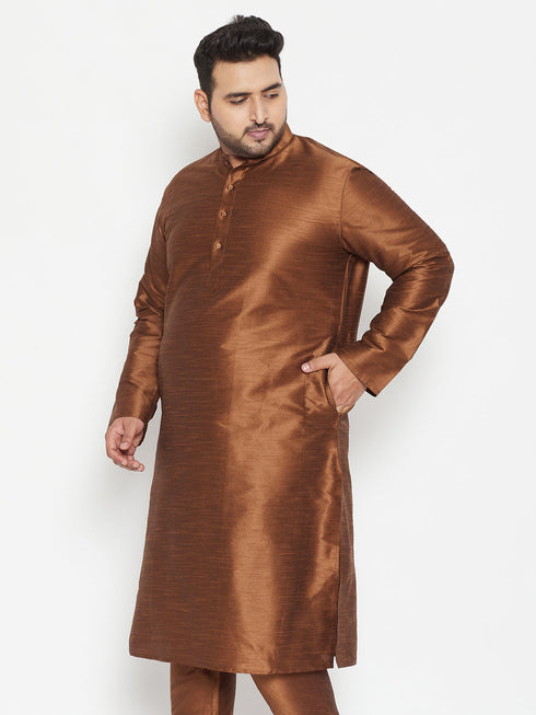 Men's Plus Size Coffee Brown Silk Blend Kurta