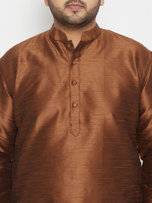 Men's Plus Size Coffee Brown Silk Blend Kurta