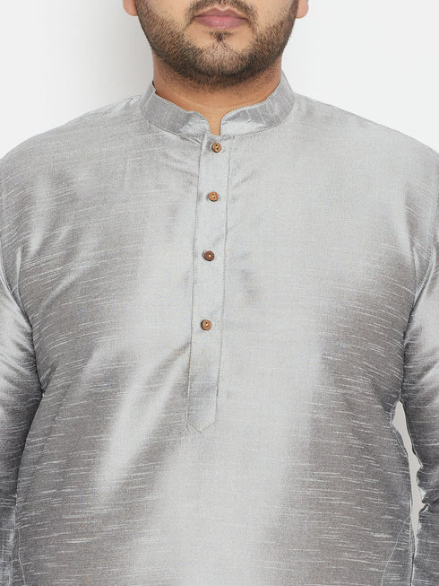 Men's Plus Size Grey Silk Blend Kurta