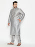 Men's Plus Size Grey Silk Blend Kurta Pyjama Set