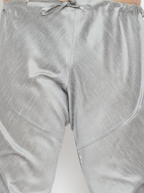 Men's Plus Size Grey Silk Blend Kurta Pyjama Set